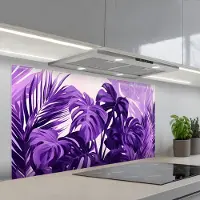 KitchenYeah Spatscherm 120x60 cm - Zelfklevende achterwand Bladeren - Paars - Tropisch - Abstract - Keuken muurbeschermer - Spatwand fornuis
