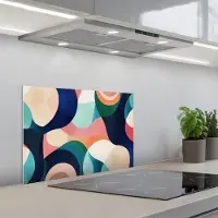 KitchenYeah Spatscherm 60x40 cm - Zelfklevende achterwand Abstract - Blauw - Roze - Keuken muurbeschermer - Spatwand fornuis