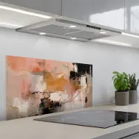 KitchenYeah Spatscherm 80x40 cm - Zelfklevende achterwand Kunst - Abstract - Beige - Verf - Keuken muurbeschermer - Spatwand fornuis