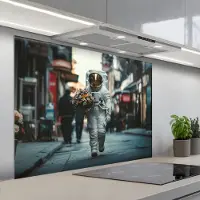 KitchenYeah Spatscherm 100x75 cm - Zelfklevende achterwand Boeket - Bloemen - Kleurrijk - Astronaut - Keuken muurbeschermer - Spatwand fornuis