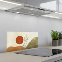 KitchenYeah Spatscherm 70x30 cm - Zelfklevende achterwand Zon - Abstract - Takken - Oranje - Keuken muurbeschermer - Spatwand fornuis