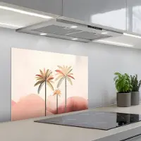 KitchenYeah Spatscherm 70x55 cm - Zelfklevende achterwand Palmbomen - Heuvels - Minimalistisch - Zachtroze - Keuken muurbeschermer - Spatwand fornuis