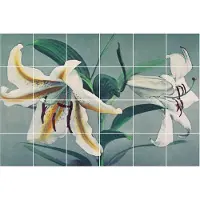 Wallfluent Tegelstickers - Bloemstuk Van Lelies Plakfolie Tegels - Set van 24 stuks 20 x 20 cm - Wit Keuken Tegelstickers - Mozaïek Bloemen en Planten Tegelstickers Badkamer