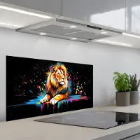 KitchenYeah Spatscherm 90x45 cm - Zelfklevende achterwand Leeuw - Kleurrijk - Spetters - Keuken muurbeschermer - Spatwand fornuis