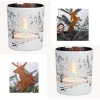 Wurm Windlicht / Theelichthouder - Winterbos – Glas Wit – 9×10×9 cm – Set van 2 + Kerstbal-kaarsjes