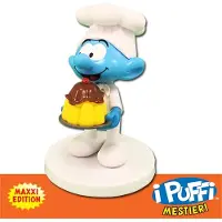 De Smurfen Smulsmurf met taart - - Plastic verzamelfiguurtje op rondje - 9 cm