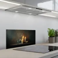 KitchenYeah Spatscherm 60x30 cm - Zelfklevende achterwand Kaarsen - Stilleven - Rustiek - Boeken - Keuken muurbeschermer - Spatwand fornuis