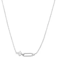 New Bling - 9NB-1614 - Zilveren Ketting met Witte Zirkonia-Steentjes – Gerhodineerd – Dames Ketting - 45cm