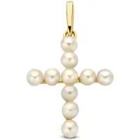New Bling - 9NBG-0942 - 14K geelgouden hanger – kruisvorm – met parels