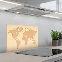 KitchenYeah Spatscherm 60x40 cm - Zelfklevende achterwand Wereldkaart - Rasterachtergrond - Eenvoudige vormgeving - Keuken muurbeschermer - Spatwand fornuis