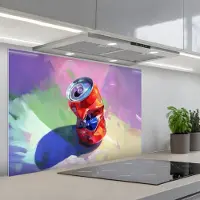 KitchenYeah Spatscherm 90x60 cm - Zelfklevende achterwand Frisdrank - Blik - Paars - Keuken muurbeschermer - Spatwand fornuis