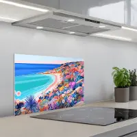 KitchenYeah Spatscherm 60x40 cm - Zelfklevende achterwand Bloemenweide - Zee - Zomers - Keuken muurbeschermer - Spatwand fornuis