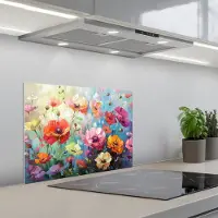 KitchenYeah Spatscherm 60x45 cm - Zelfklevende achterwand Bloemen - Kleurrijk - Waterverf - Natuur - Zomer - Keuken muurbeschermer - Spatwand fornuis