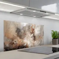 KitchenYeah Spatscherm 100x50 cm - Zelfklevende achterwand Verf - Abstract - Beige - Kunst - Keuken muurbeschermer - Spatwand fornuis