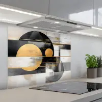 KitchenYeah Spatscherm 80x60 cm - Zelfklevende achterwand Abstract - Goud - Zilver - Vormen - Aesthetic - Modern - Keuken muurbeschermer - Spatwand fornuis