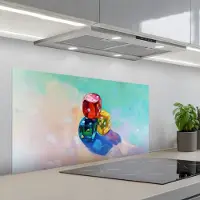 KitchenYeah Spatscherm 100x50 cm - Zelfklevende achterwand Dobbelstenen - Kleurrijk - Getallen - Stipjes - Keuken muurbeschermer - Spatwand fornuis