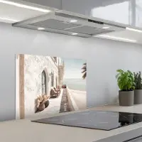 KitchenYeah Spatscherm 60x45 cm - Zelfklevende achterwand Terras - Stoelen - Strand - Beige - Keuken muurbeschermer - Spatwand fornuis