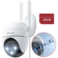 IeGeek ZS-GQ2 Beveiligingscamera Buiten – 2K HD 3MP - Buiten Camera Met Nachtzicht – Buitencamera - Bewakingscamera voor Buiten- Met WiFi en APP - 4x Digitale zoom - Wit - 32GB Kaart