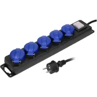 ORNO Heavy-duty Stekkerdoos voor buiten - Verlengsnoer kabellengte 3 meter - 5 voudig - IP44 - Zwart/blauw