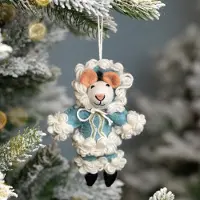 Sjaal met Verhaal Wolvilt Hanger Muis Eskimuis Winter - IJsblauw&Wit - Fairtrade Homedeco - 15x10cm
