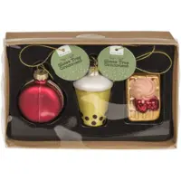 Out of the blue Glazen kerstballen set - Bubble Tea, Macaron, Wafel - 3 stuks
