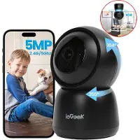 IeGeek SC1 Pro Beveiligingscamera binnen - 5MP Ultra HD - Huisdiercamera met app - Beveiligingscamera's - Wifi Camera APP - Volgt beweging en geluidsdetectie - Bewakingscamera - 2.4/5 GHz - Zwart