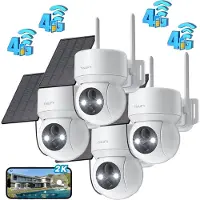 IeGeek Beveiligingscamera Draadloos Buiten – 2K 3MP FULL HD - Camerabewaking - Bewakingscamera Voor Buiten - Buitencamera - Buiten Camera Met Nachtzicht - Oplaadbaar - 3W Zonnepaneel - WIT - 4 stuks
