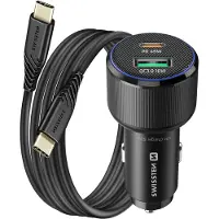 Swissten , autolader met USB-C (45W PD) en USB 3.0 (18W), met USB-C kabel, zwart