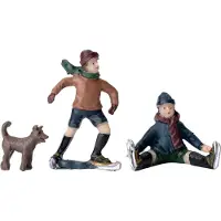 Intratuin Holland Kerstdorpminiatuur Schaatsen Met Hond 11,5 X 5 X 14,5 Cm 3-delige Set