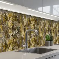 KitchenYeah Keuken achterwand 450x60 cm - Spatscherm zelfklevend Vlekken - Zwart - Geel - Roest print - Muurbeschermer - Spatwand fornuis