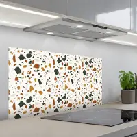 KitchenYeah Spatscherm 100x50 cm - Zelfklevende achterwand Terrazzo - Patroon - Wit - Terra - Keuken muurbeschermer - Spatwand fornuis