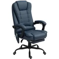 Merax – Massage Bureaustoel met 7 Trillingspunten – Verstelbare Rugleuning en Voetsteun – Lederlook – Blauwe Luxe Ergonomische Stoel