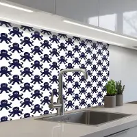 KitchenYeah Keuken achterwand 80x60 cm - Spatscherm zelfklevend Oceaan - Octo - Blauw - Wit - Muurbeschermer - Spatwand fornuis