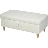 Merax Luxe Opbergbank met Deksel - Fluwelen Stoffen Zithocker met Opbergruimte - Massief Houten Poten - Voetenbank of Woonkamerbankje - Creme Wit - 240 kg