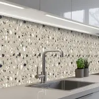 KitchenYeah Keuken achterwand 450x60 cm - Spatscherm zelfklevend Terrazzo - Patroon - Groen - Muurbeschermer - Spatwand fornuis