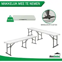 Famanu opvouwbare zitbank - 183x28x43cm - Bierbank - klapbank - feestbank - tuinbank - campingbank inklapbaar van kunststof - Wit