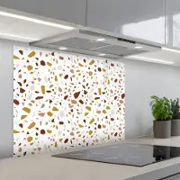 KitchenYeah Spatscherm 90x70 cm - Zelfklevende achterwand Terrazzo - Patroon - Wit - Urban - Keuken muurbeschermer - Spatwand fornuis