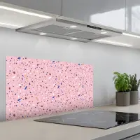 KitchenYeah Spatscherm 80x40 cm - Zelfklevende achterwand Terrazzo - Patroon - Kleurrijk - Roze - Keuken muurbeschermer - Spatwand fornuis