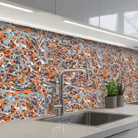 KitchenYeah Keuken achterwand 300x80 cm - Spatscherm zelfklevend Blauw - Waterverf - Chaos - Muurbeschermer - Spatwand fornuis