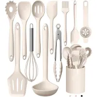 OKWISH Keukengerei-Sets – Complete Keukenset Met Keukengerei Silicone, Inclusief Spatel, Lepel En Pfannenwender, Hittebestendig Tot 210°C – Kaki – Silicium