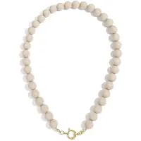 Yehwang Kralen Ketting - 12 mm - Bruin / Wit - Roestvrij Staal - Cadeau - Trendy