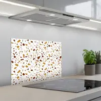 KitchenYeah Spatscherm 60x45 cm - Zelfklevende achterwand Terrazzo - Patroon - Wit - Urban - Keuken muurbeschermer - Spatwand fornuis