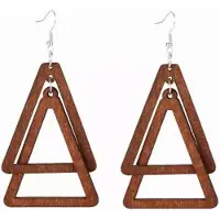Charme Bijoux Zilver Lange Hout-Oorbellen- Triangle- Bruin -