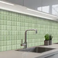 KitchenYeah Keuken achterwand 450x60 cm - Spatscherm zelfklevend Glanzend - Mozaïek - Tegels - Zacht - Groen - Muurbeschermer - Spatwand fornuis