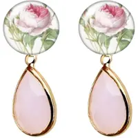 Charme Bijoux Clip oorbellen -Florence -druppel -roze pioen- geen gaatje-