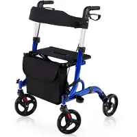 Costway Rollator opvouwbaar en licht, met zitting, 2-in-1 ruststoel en reis-ollator, loophulp, 6-voudig in hoogte verstelbaar, loopwagen met tas, stokhouder en 2 remmen, aluminiumlegering