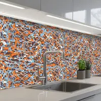 KitchenYeah Keuken achterwand 150x60 cm - Spatscherm zelfklevend Blauw - Waterverf - Chaos - Muurbeschermer - Spatwand fornuis