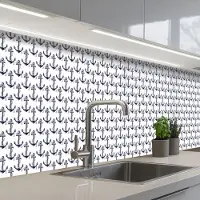 KitchenYeah Keuken achterwand 350x60 cm - Spatscherm zelfklevend Oceaan - Anker - Blauw - Wit - Muurbeschermer - Spatwand fornuis