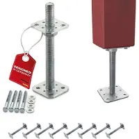 Sotech set van 8 paaldragers 80 x 80 x 250 mm draad M24 staal thermisch verzinkt paalvoet in hoogte verstelbare paalhouder om vast te schroeven weerbestendig