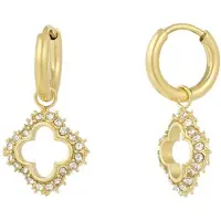 Yehwang Minimalistische oorbellen | Klavertje met strass-steentjes | Lucky Diamond Earrings | Goudkleur RVS/Stainless Steel